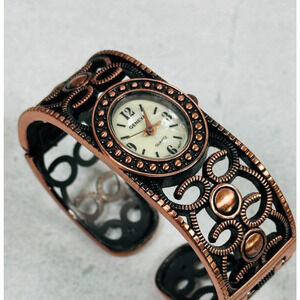 Geneva Watch Women 21mm Bronze Tone Western Scroll Filigree Bracelet New Battery